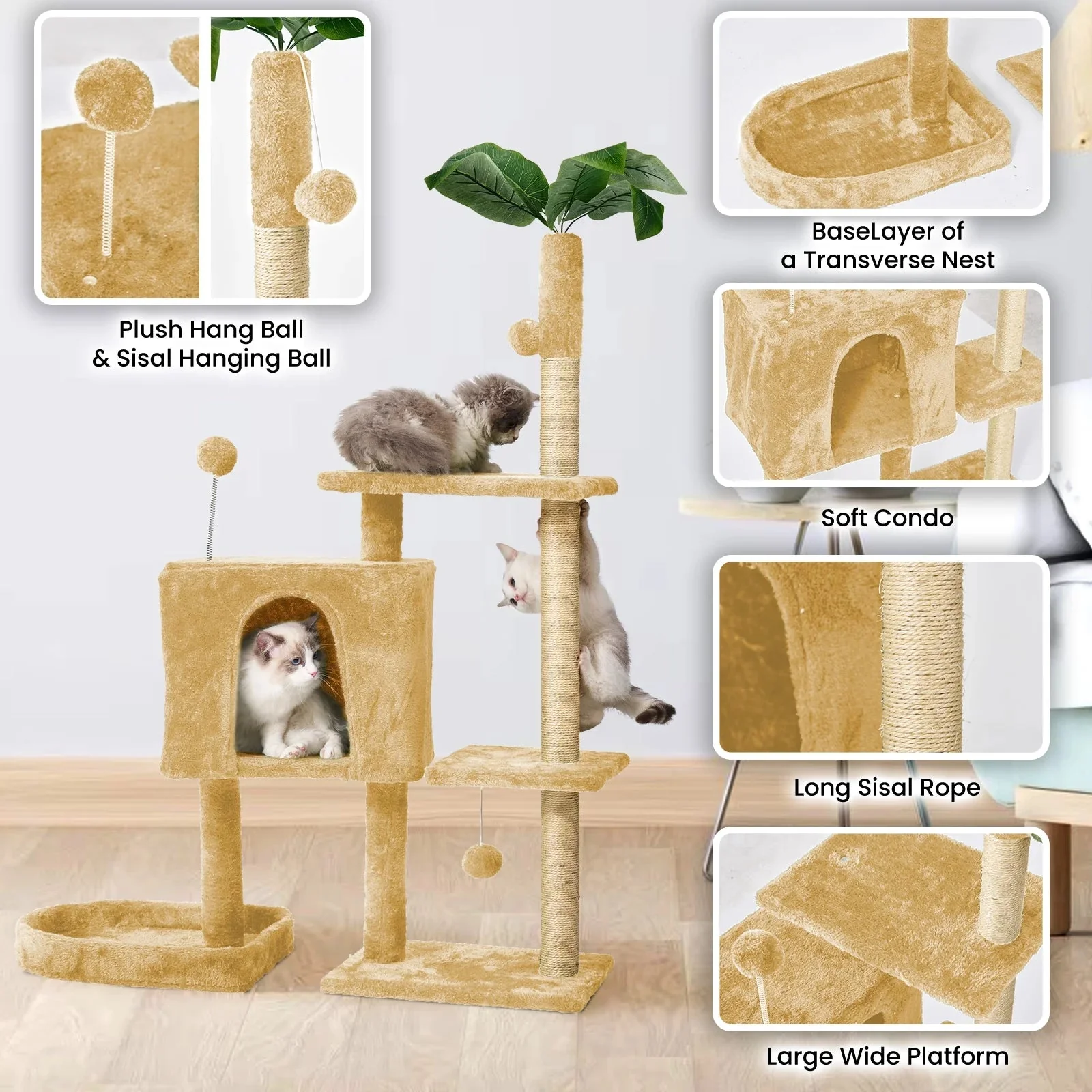Cat Tree with Scratching Posts Plush Perch Stand - Image 2