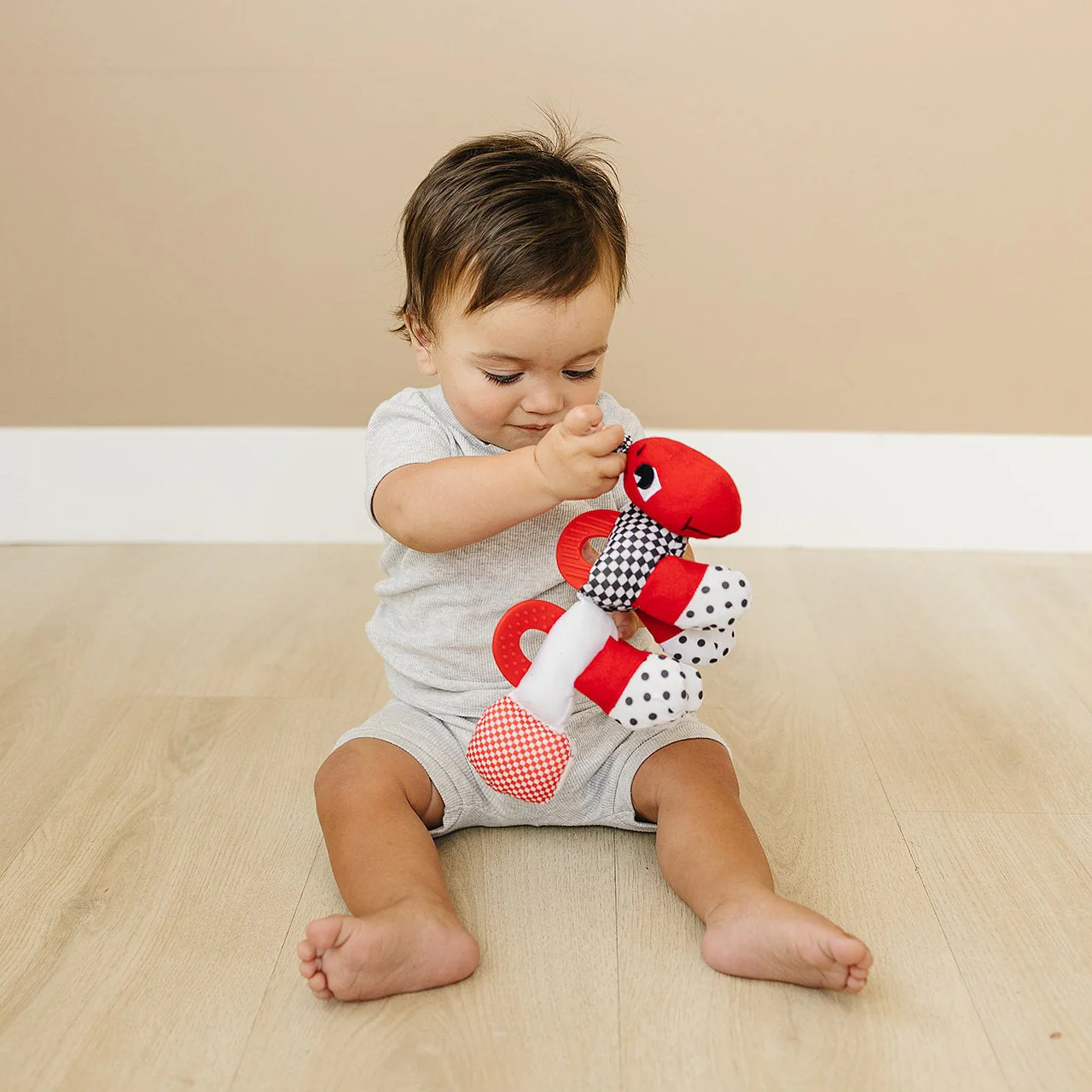 Caterpillar Teething and Sensory Toy in Black, White and Red, 9" - Image 3