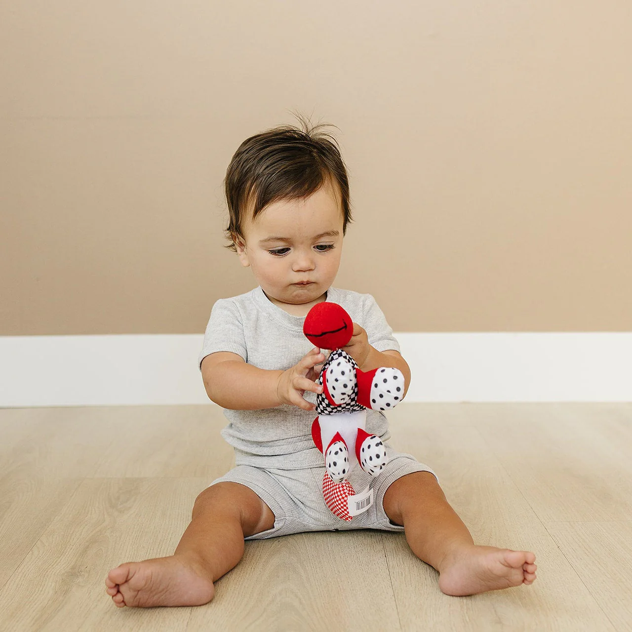 Caterpillar Teething and Sensory Toy in Black, White and Red, 9" - Image 4