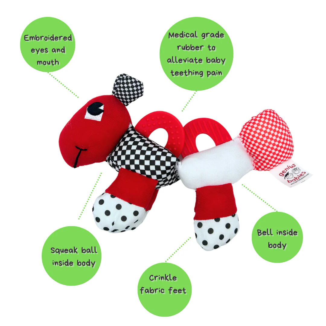 Caterpillar Teething and Sensory Toy in Black, White and Red, 9" - Image 6