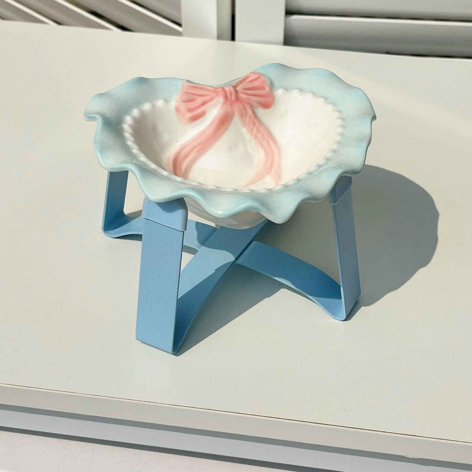 Ceramic Pet Bowl with Bow – Raised Cute Design - Image 2