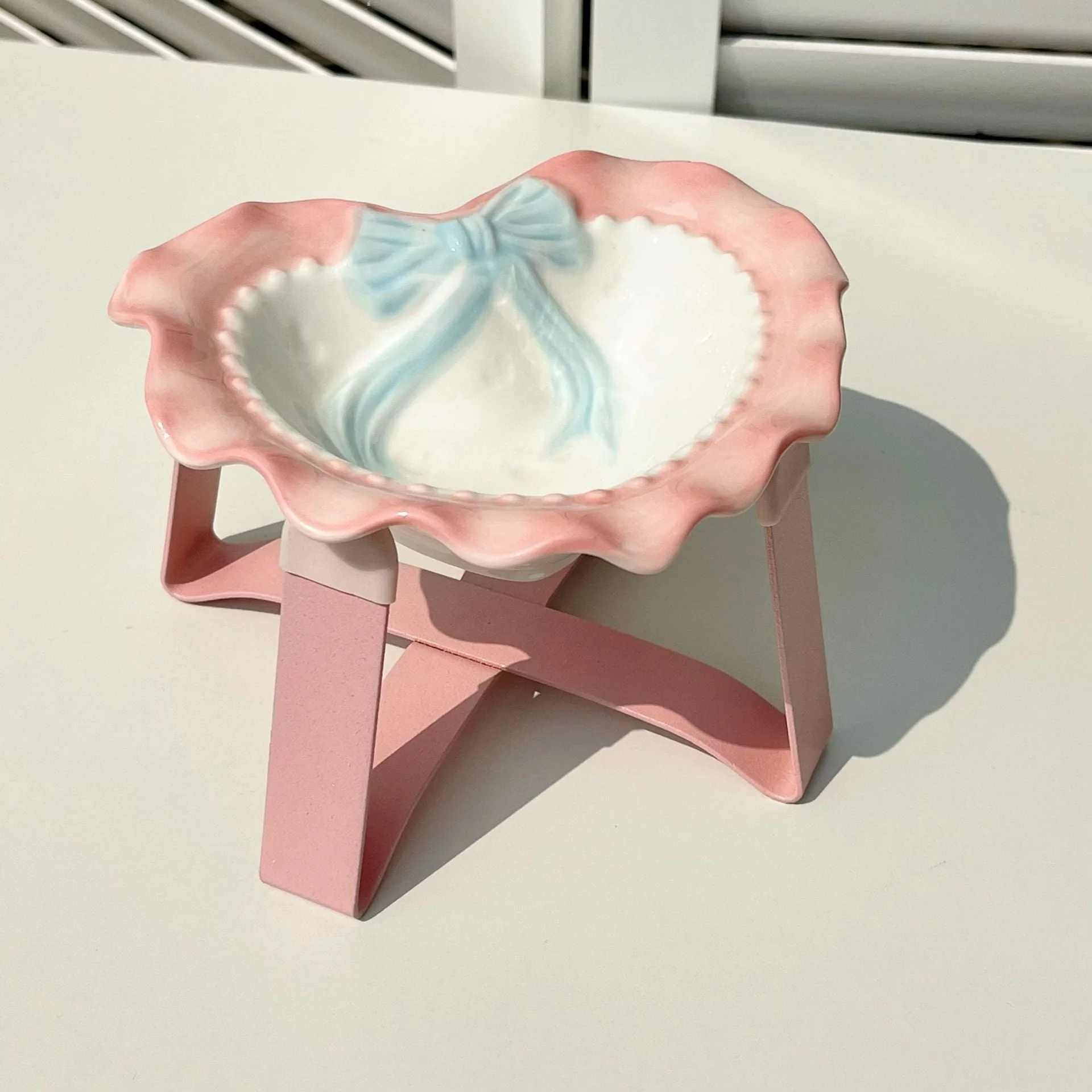 Ceramic Pet Bowl with Bow – Raised Cute Design - Image 3