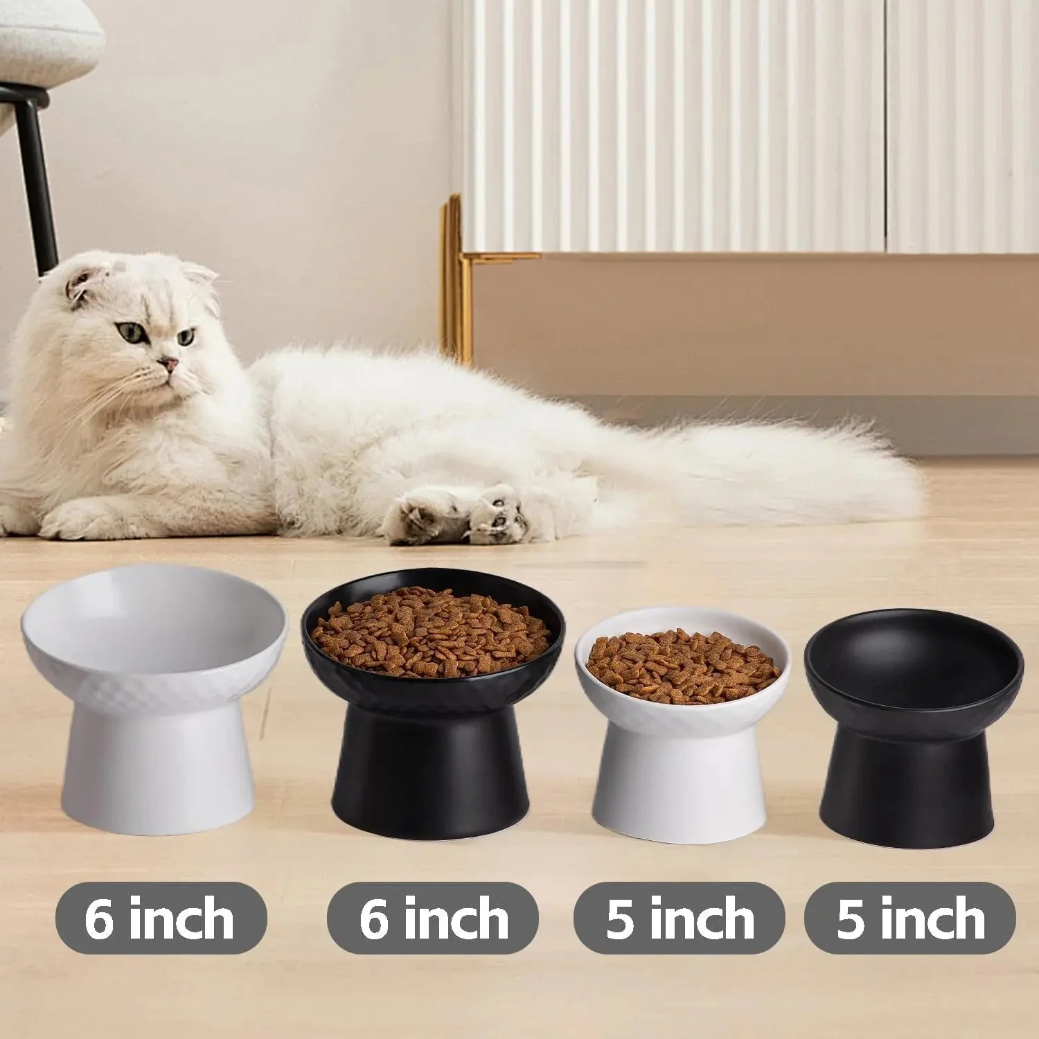 Ceramic Raised Tilted Cat Bowls Set of 2, Elevated Porcelain Feeder - Image 5