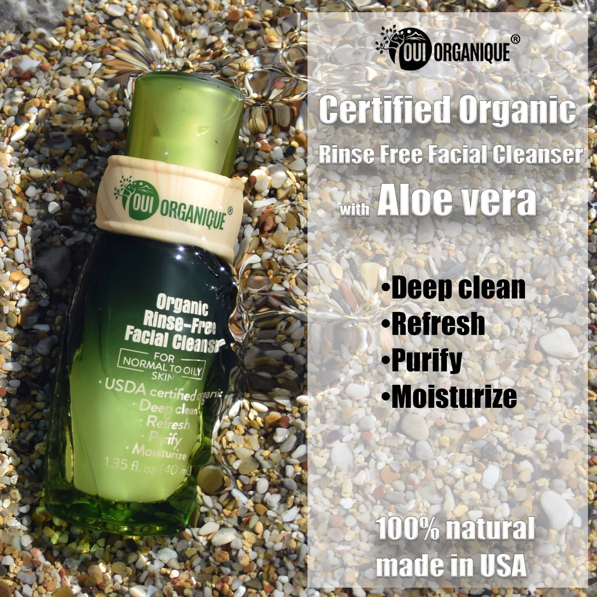 Certified Organic Rinse Free Facial Cleanser|Aloe vera All -in-1 Skin freshener All skin Types even Sensitive/Baby's wipe - Image 3