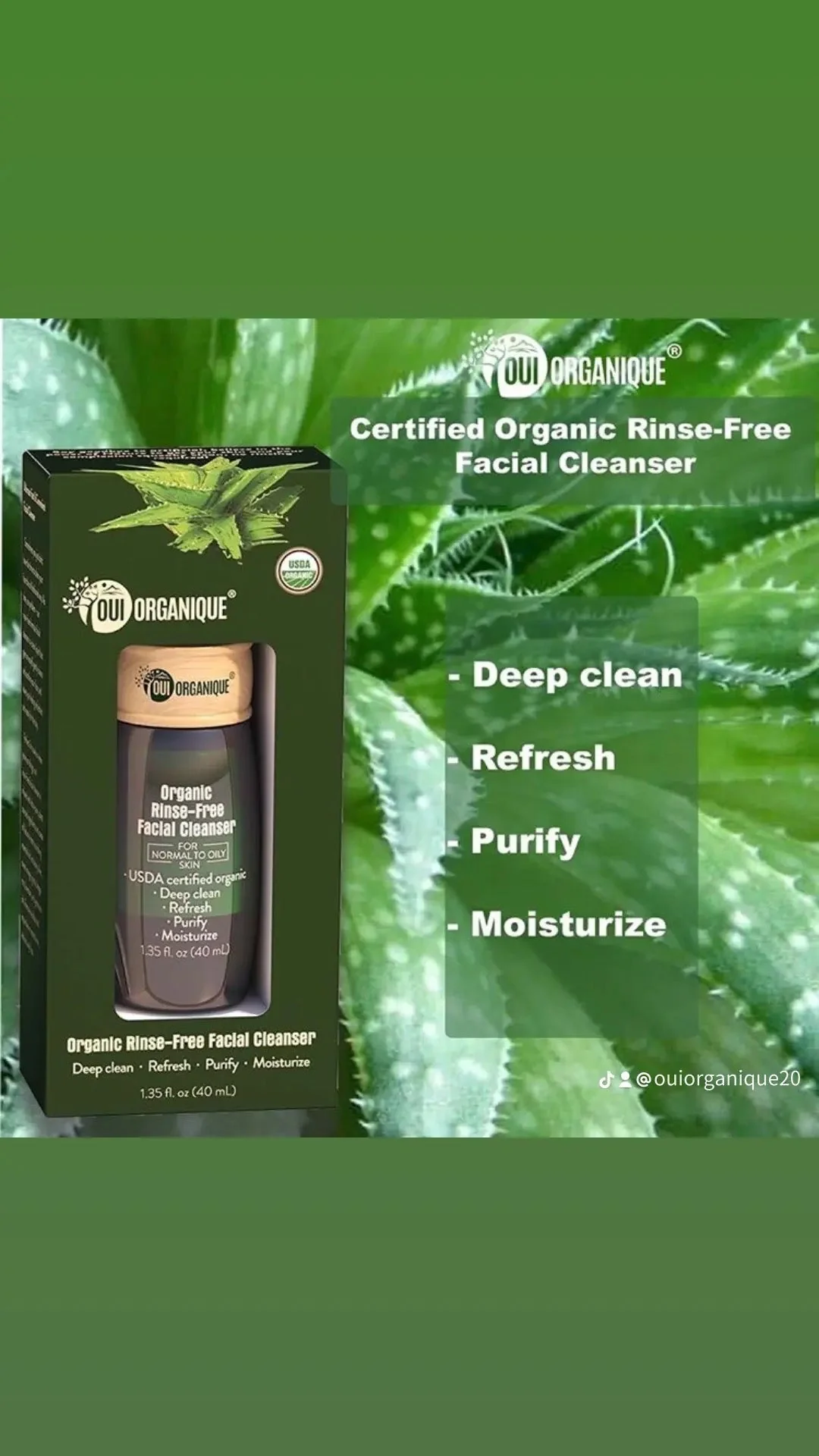 Certified Organic Rinse Free Facial Cleanser|Aloe vera All -in-1 Skin freshener All skin Types even Sensitive/Baby's wipe - Image 4
