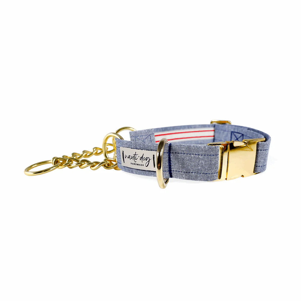 Chambray Classic Oxford Buckle & Martingale Dog Collar - Image 2