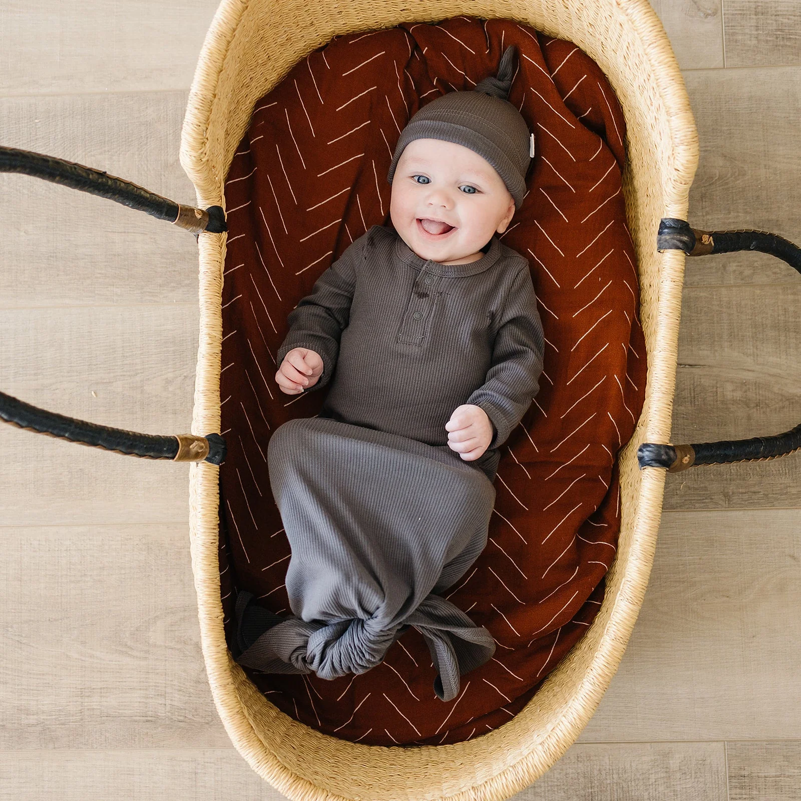 Charcoal Organic Ribbed Newborn Knot Hat - Image 2