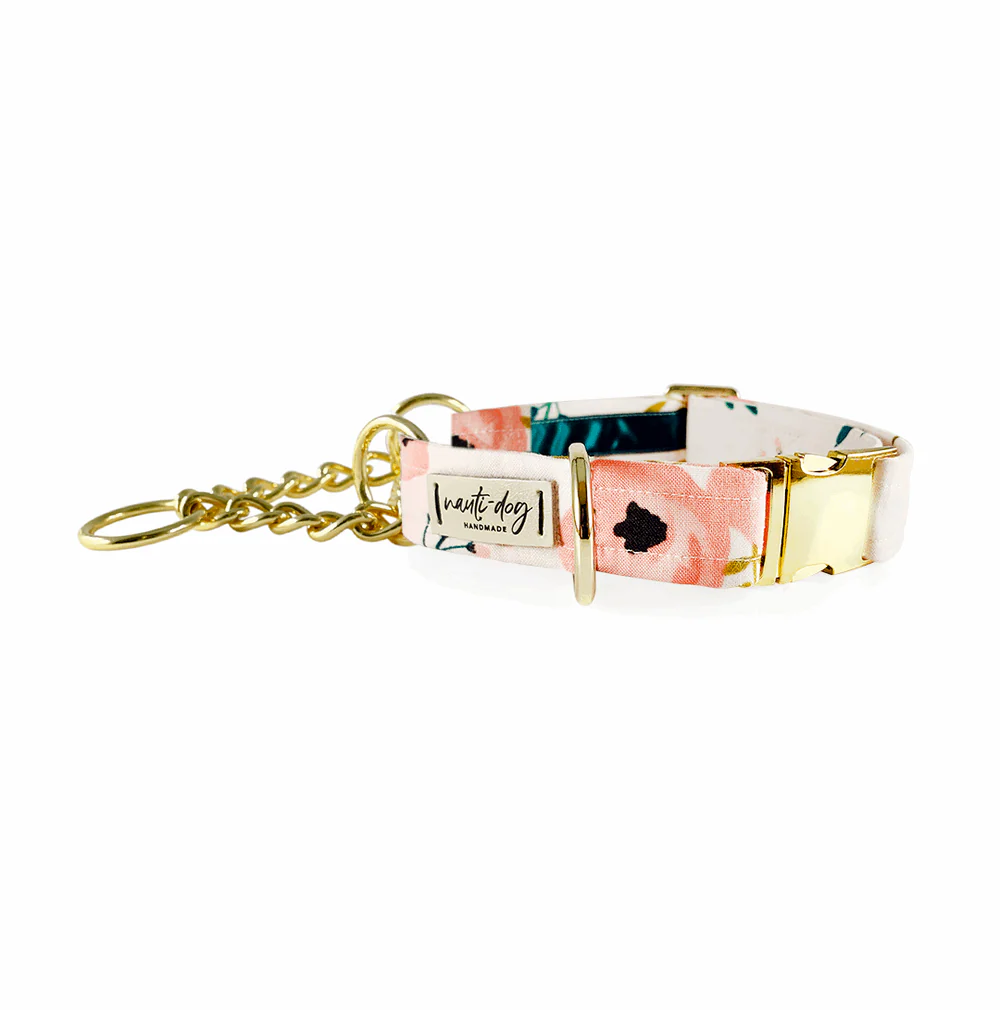 Charleston Blush Floral Tea Rose Buckle & Martingale Dog Collar - Image 2