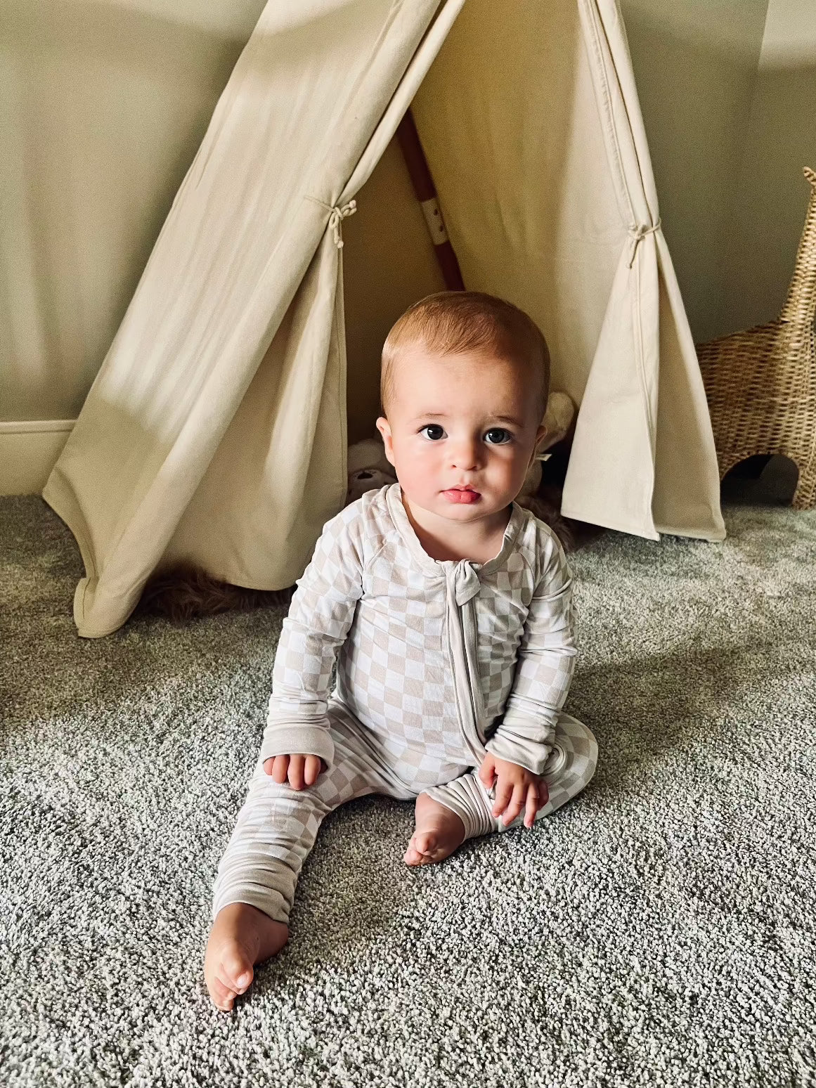 Checkered Bamboo Sleeper | Soft Baby Onesie - Image 2