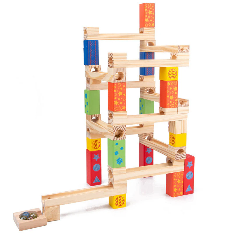 Children's Educational Parent-child Ball Track Slide Blocks Stacking High Marbles To Build Wooden Toys - Image 2