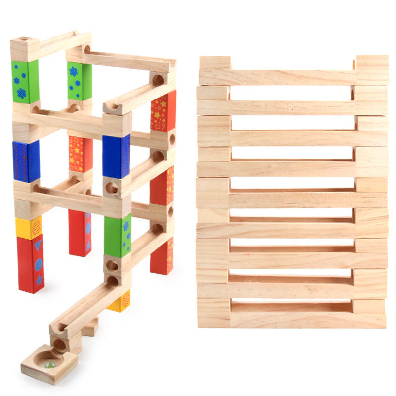Children's Educational Parent-child Ball Track Slide Blocks Stacking High Marbles To Build Wooden Toys - Image 4