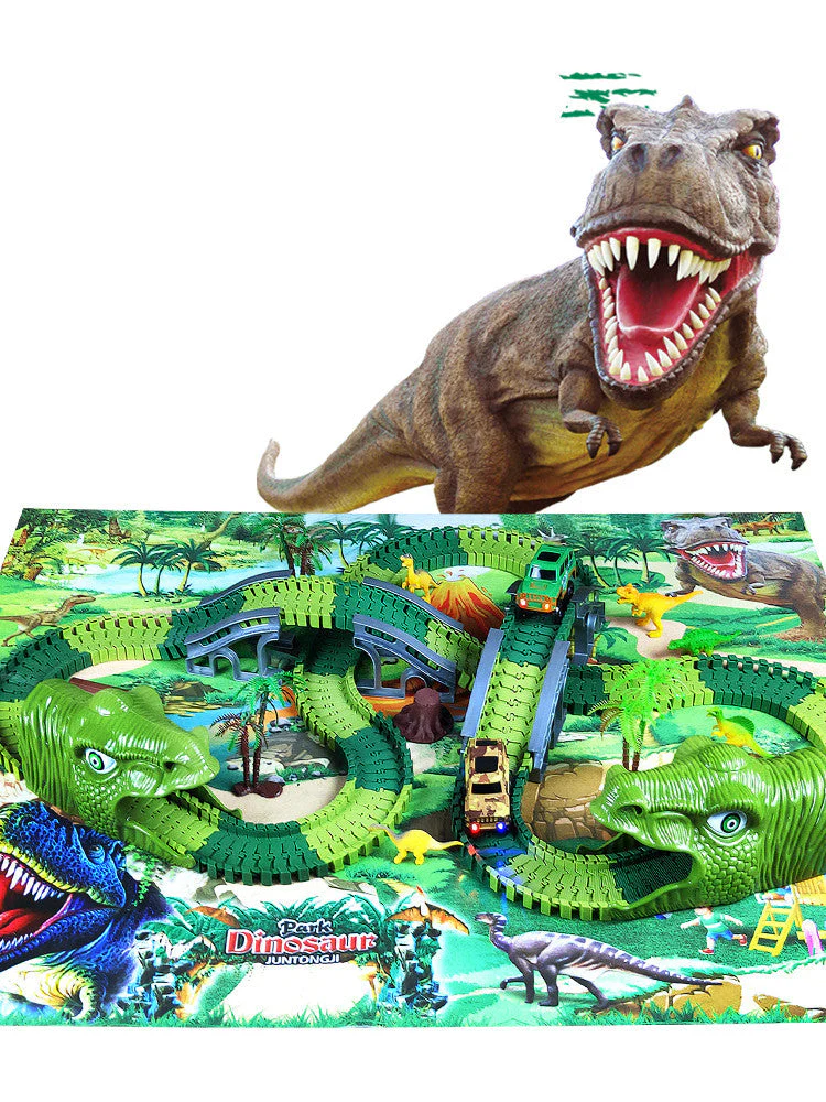 Children's Electric Assembled Track Racing Simulation Animal Tyrannosaurus Dinosaur Toy Puzzle Boy Gift - Image 2