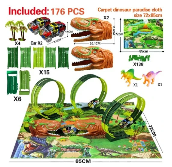Children's Electric Assembled Track Racing Simulation Animal Tyrannosaurus Dinosaur Toy Puzzle Boy Gift - Image 20