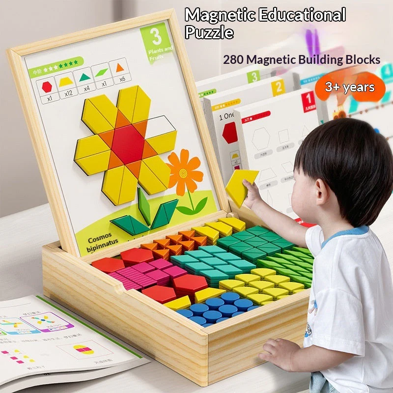 Childrens Geometric Tangram Puzzle Blocks Educational Magnetic Toy - Image 3