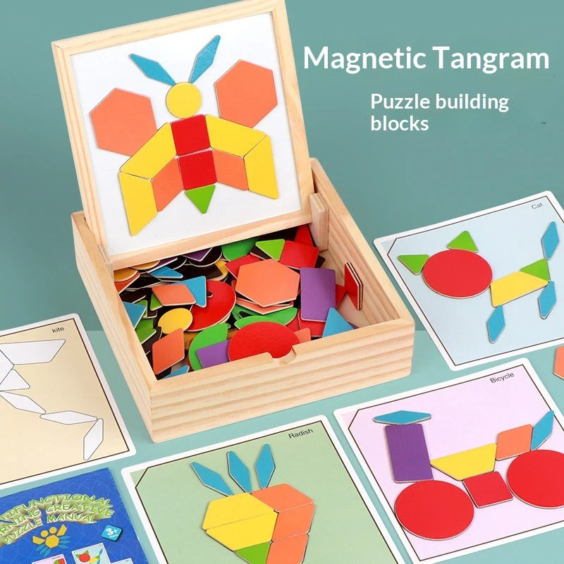 Childrens Geometric Tangram Puzzle Blocks Educational Magnetic Toy - Image 5