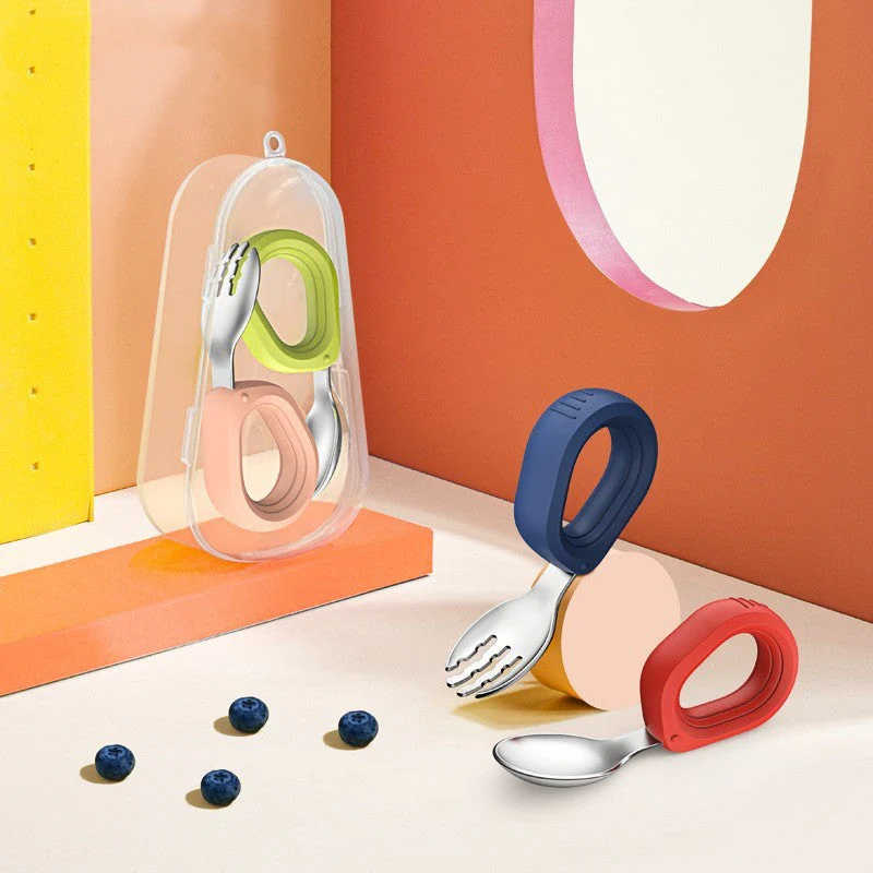 Children's Stainless Steel Round Handle Fork And Spoon Set - Image 2