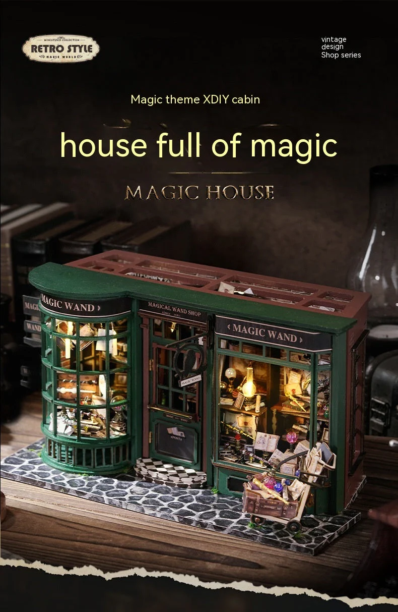 Children's Toy Magic Street House Decoration Birthday Gift Creative Handmade DIY Wooden Assembly Model - Image 8