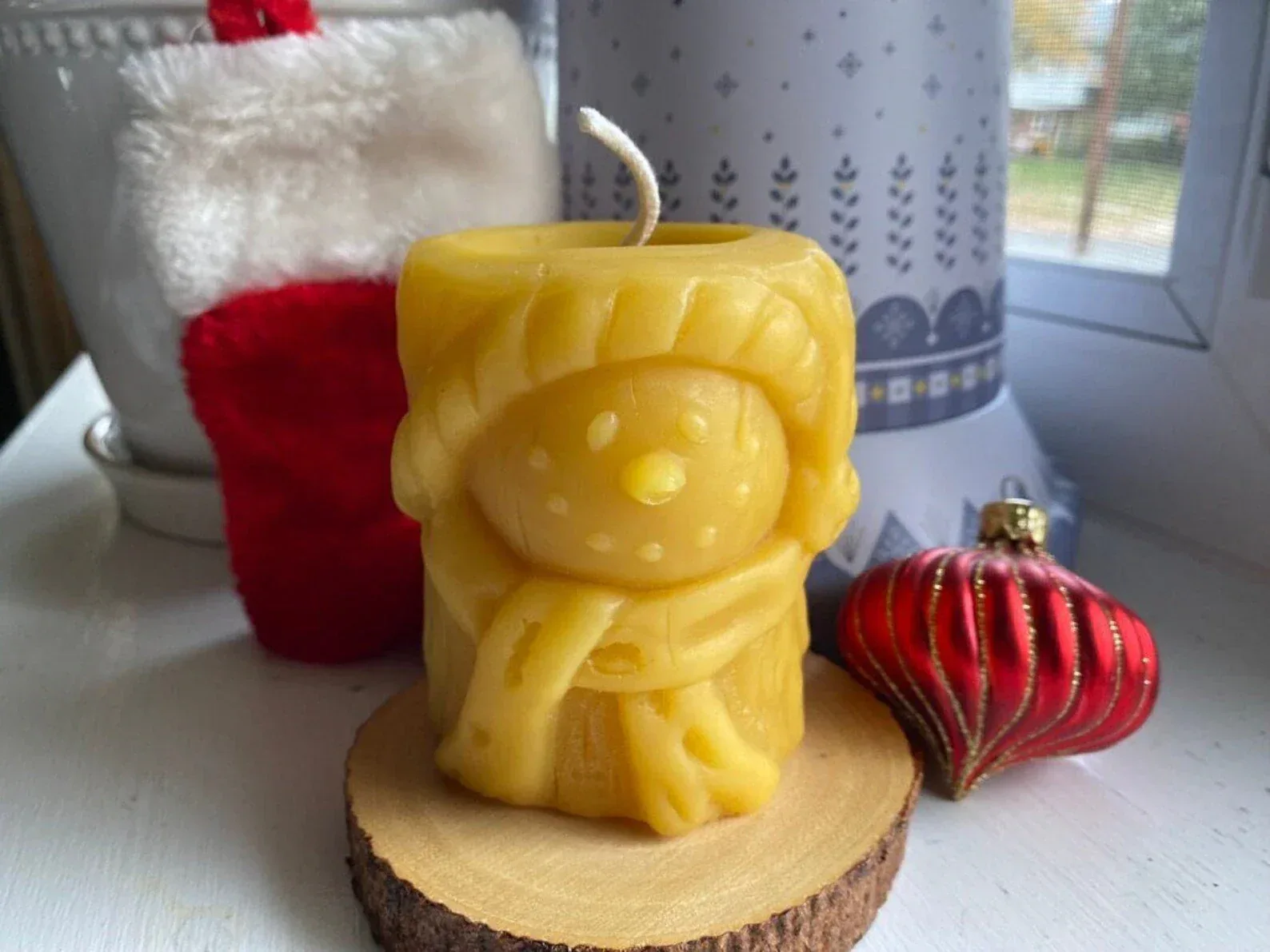 Christmas Beeswax Pillar Candles Santa Snowman Reindeer Gingerbread Holiday Gifts - Image 5