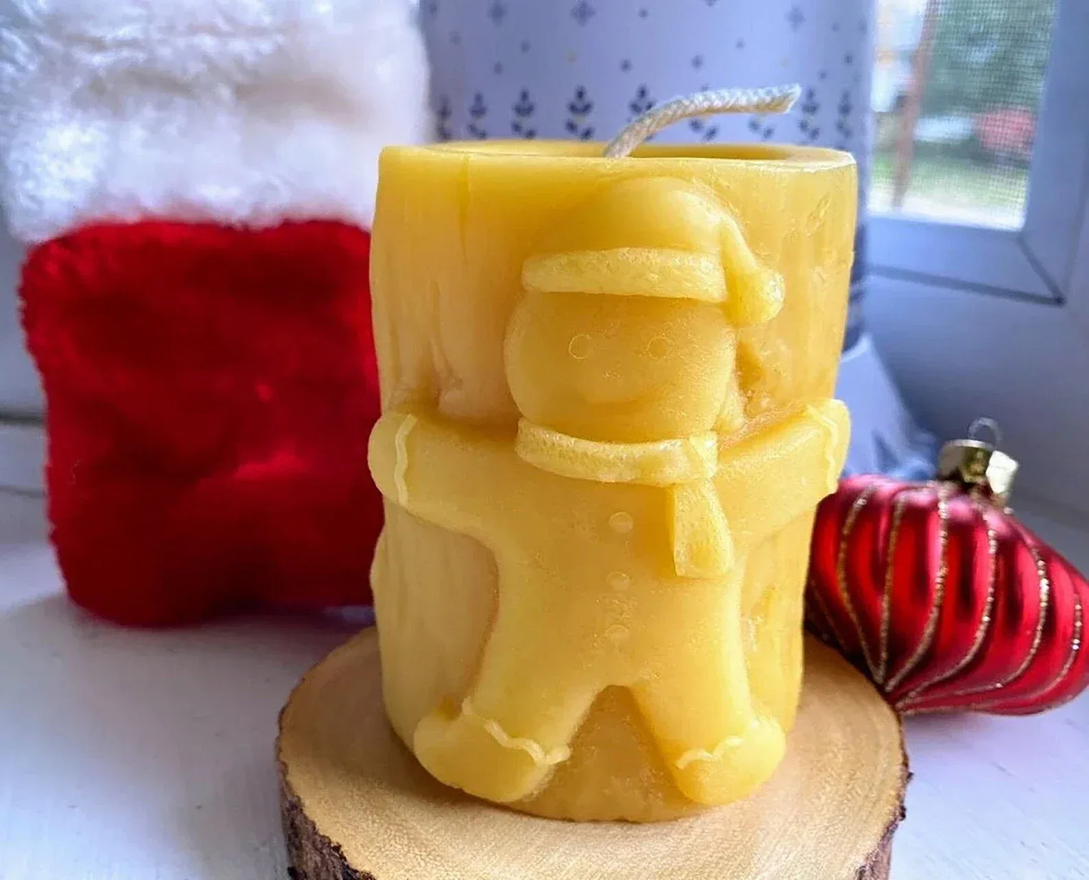 Christmas Beeswax Pillar Candles Santa Snowman Reindeer Gingerbread Holiday Gifts - Image 6