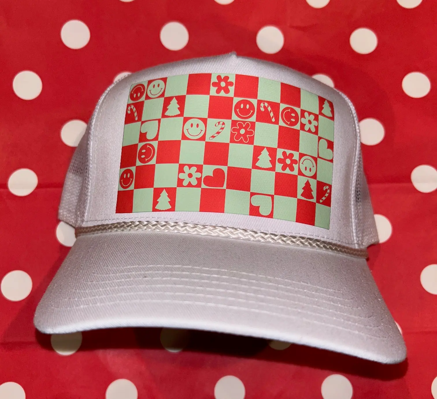 Christmas Checker Pattern Trucker Hat - Image 2