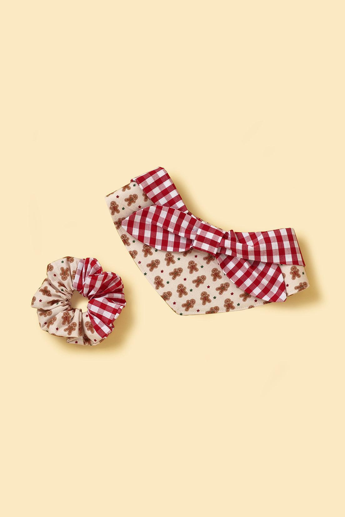 Christmas Morning Gingerbread Man Gingham Print Handmade Bandana - Image 4