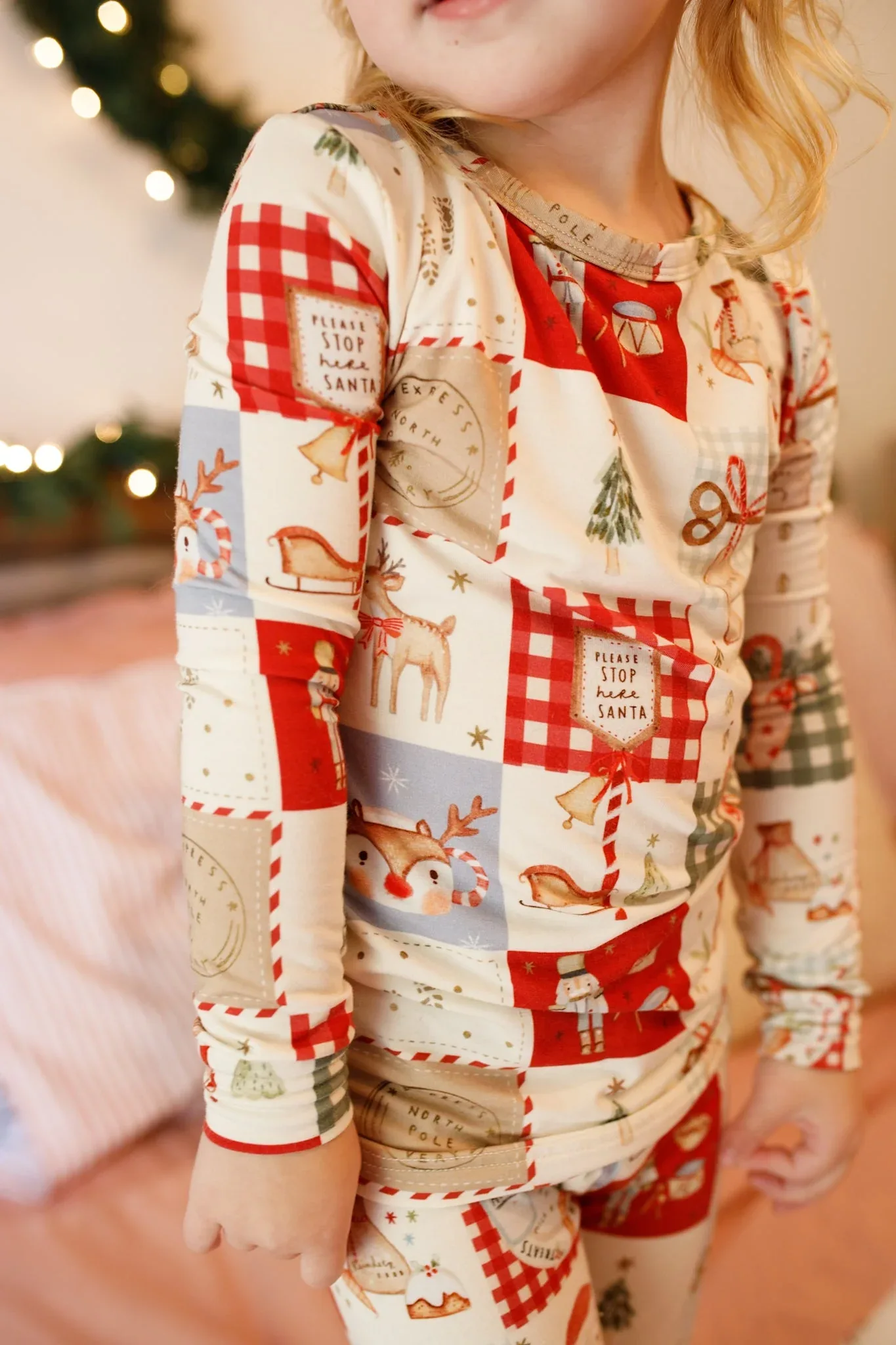 Christmas Patchwork Bamboo Christmas Pajamas - 2pc Set - Image 2