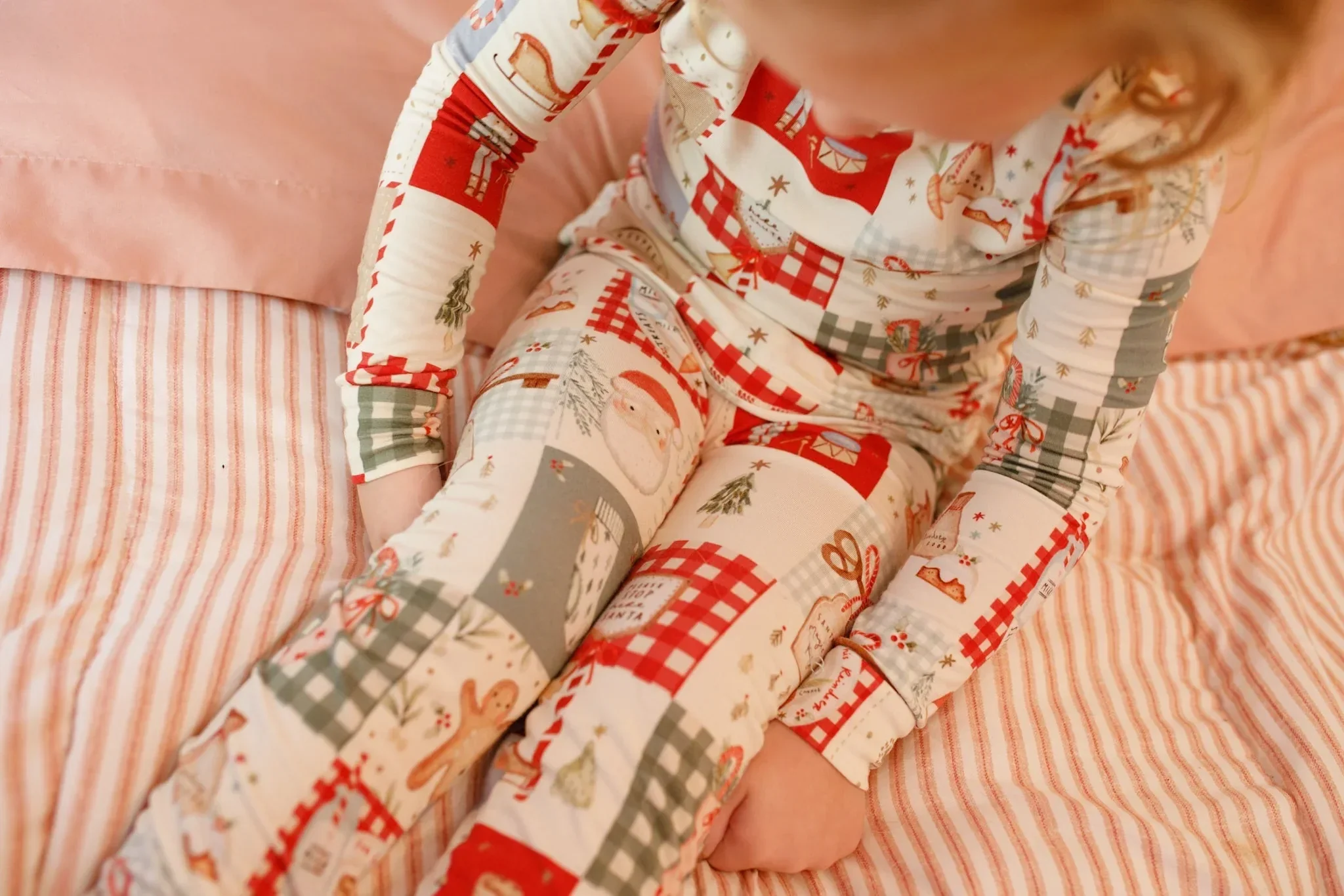 Christmas Patchwork Bamboo Christmas Pajamas - 2pc Set - Image 4