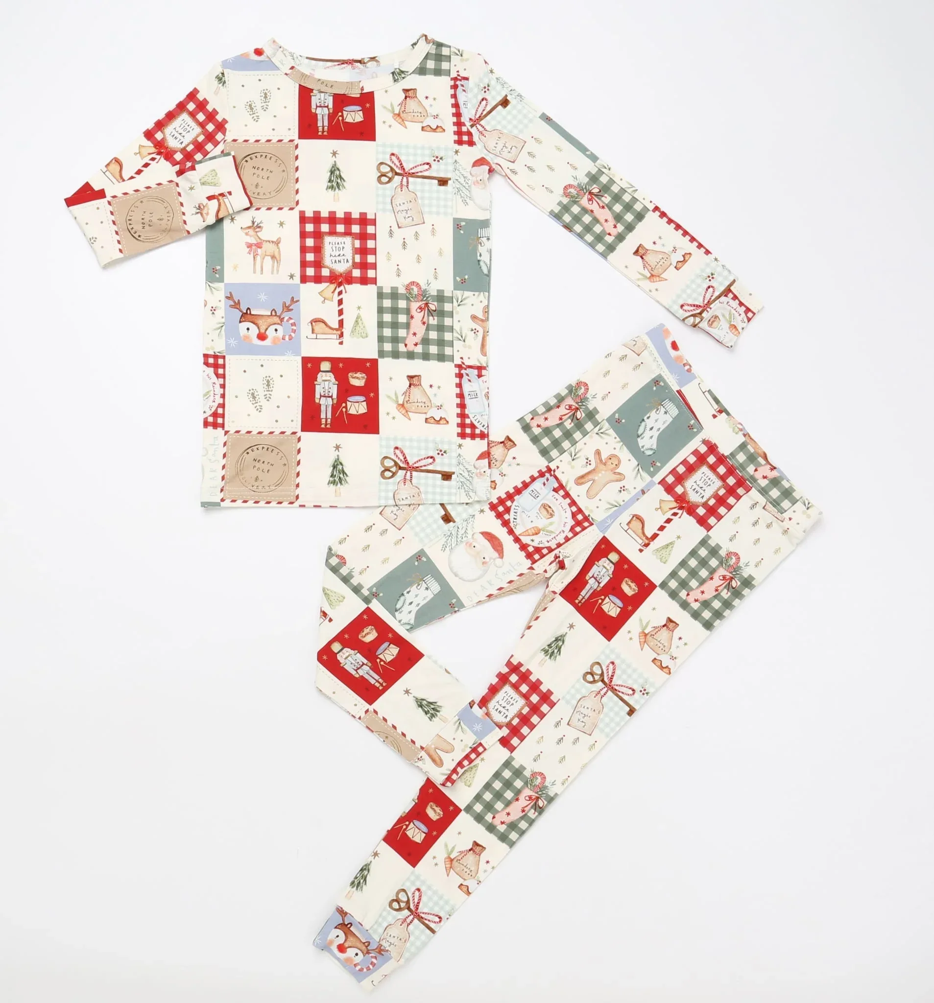 Christmas Patchwork Bamboo Christmas Pajamas - 2pc Set - Image 8