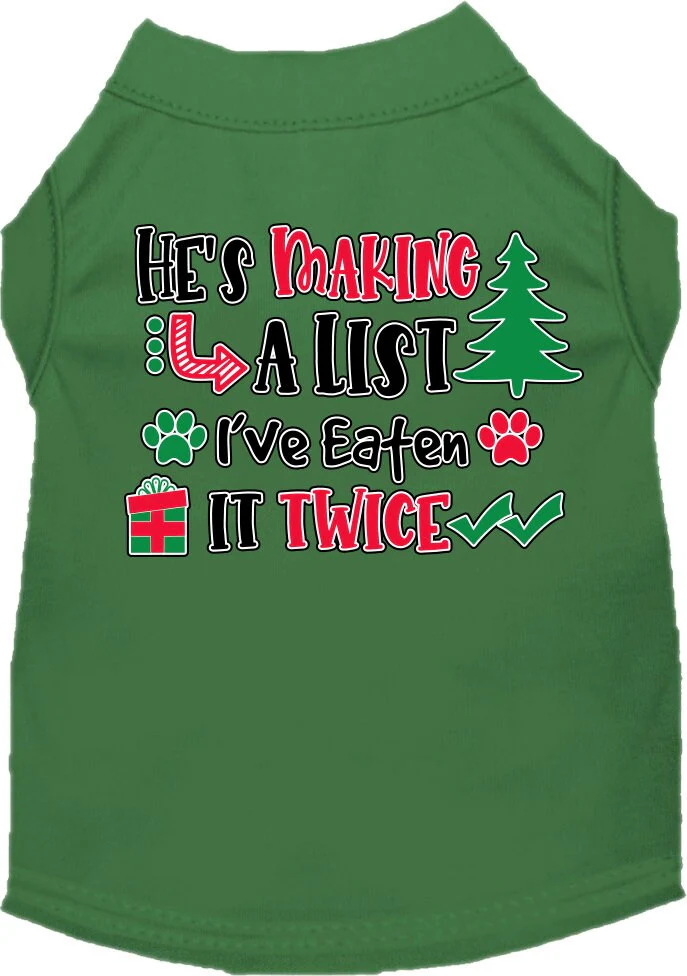 Christmas Pet Dog and Cat Shirt Screen Printed, "He's Making A List, I've Eaten It Twice" - Image 3