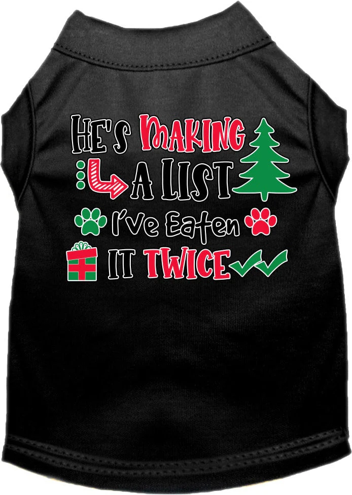 Christmas Pet Dog and Cat Shirt Screen Printed, "He's Making A List, I've Eaten It Twice" - Image 4