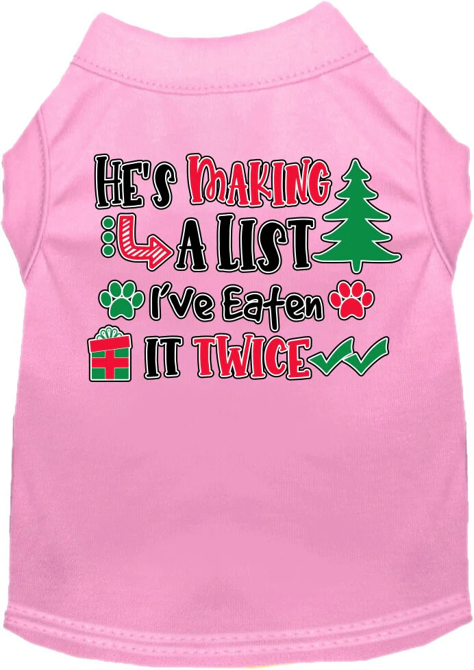 Christmas Pet Dog and Cat Shirt Screen Printed, "He's Making A List, I've Eaten It Twice" - Image 5