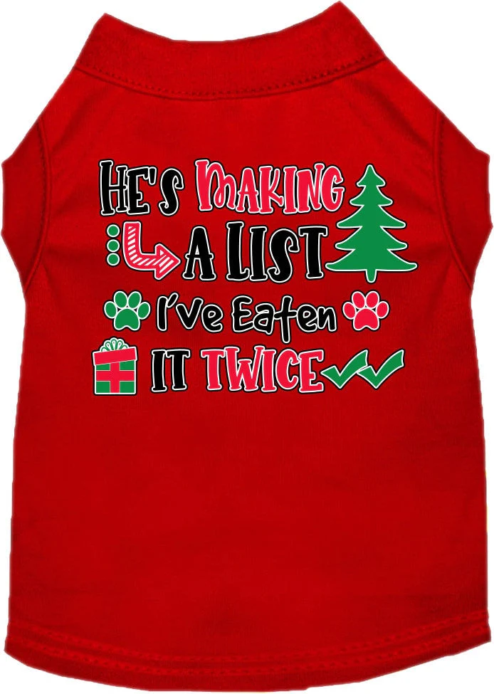 Christmas Pet Dog and Cat Shirt Screen Printed, "He's Making A List, I've Eaten It Twice" - Image 6