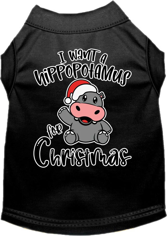 Christmas Pet Dog & Cat Shirt Screen Printed, "I Want A Hippopotamus For Christmas" - Image 3