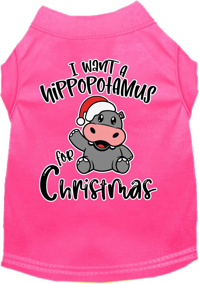 Christmas Pet Dog & Cat Shirt Screen Printed, "I Want A Hippopotamus For Christmas" - Image 4