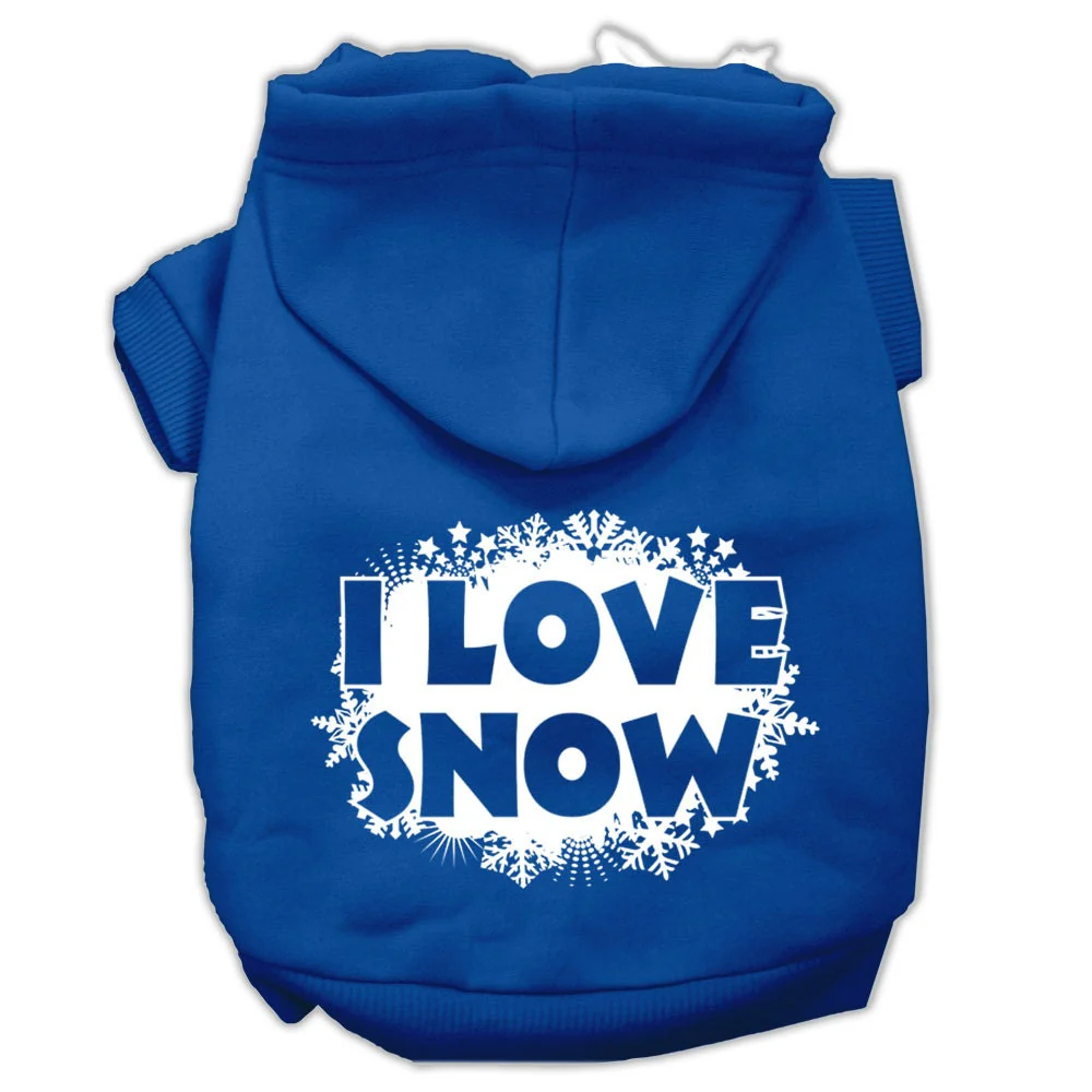 Christmas Pet Hoodie Screen Printed, "I Love Snow" - Image 3