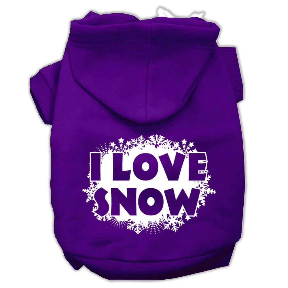 Christmas Pet Hoodie Screen Printed, "I Love Snow" - Image 4