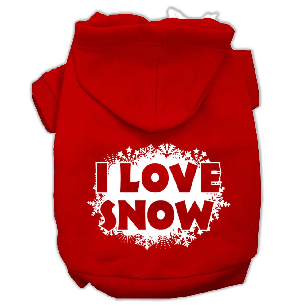 Christmas Pet Hoodie Screen Printed, "I Love Snow" - Image 6