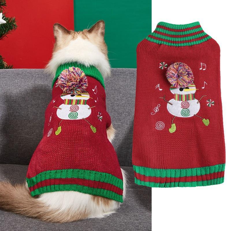Christmas Pet Sweater • Knit Snowman & Pom-Pom Hat - Image 2