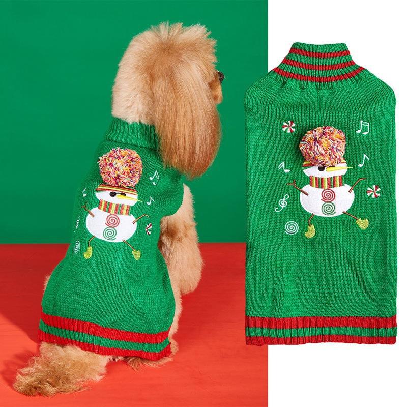 Christmas Pet Sweater • Knit Snowman & Pom-Pom Hat - Image 3