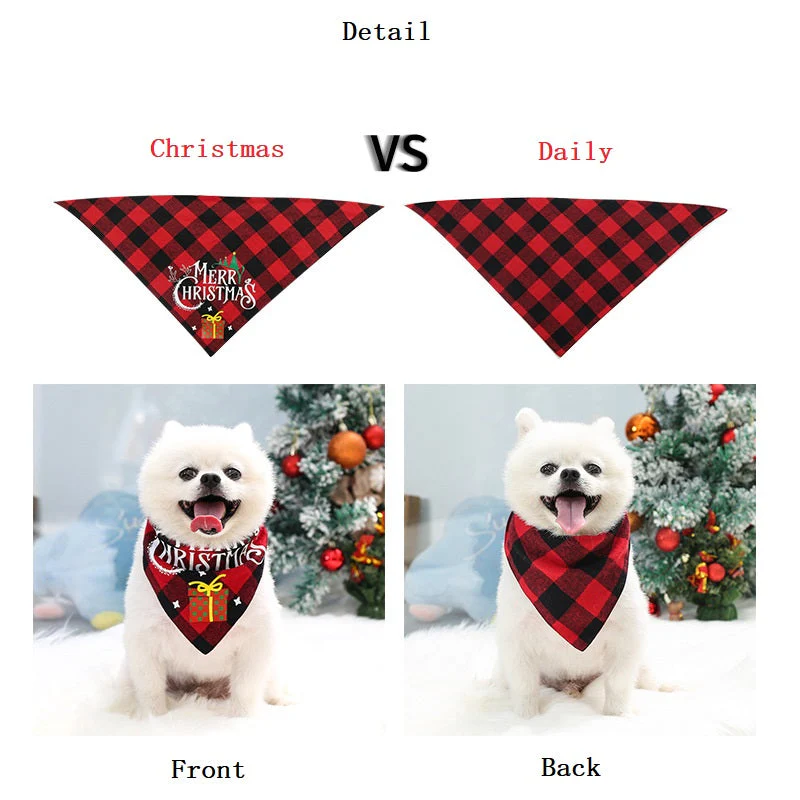 Christmas Plaid Pet Bandana - Snowman Design Dog Scarf - Image 2