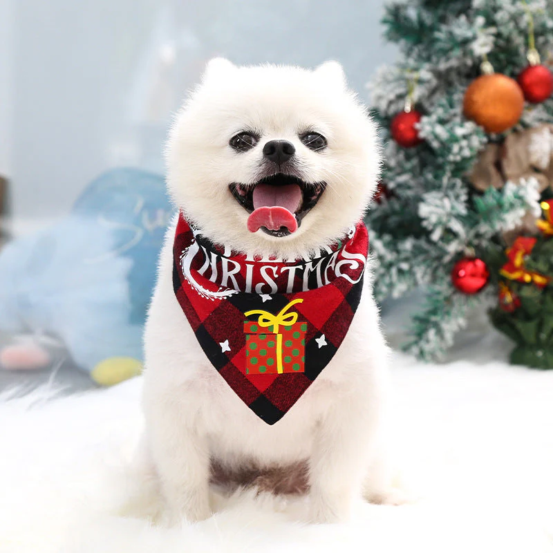 Christmas Plaid Pet Bandana - Snowman Design Dog Scarf - Image 3
