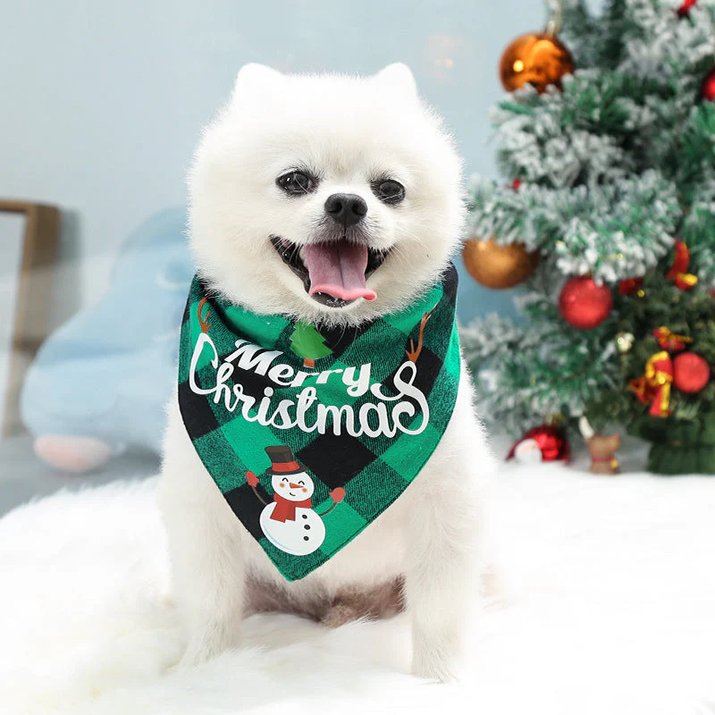 Christmas Plaid Pet Bandana - Snowman Design Dog Scarf - Image 4
