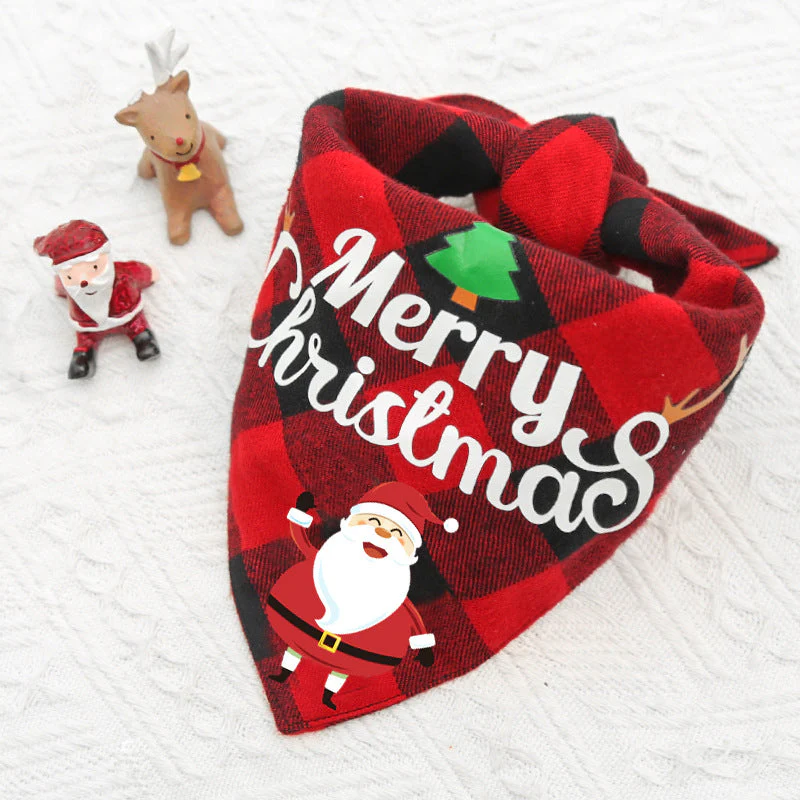 Christmas Plaid Pet Bandana - Snowman Design Dog Scarf - Image 5
