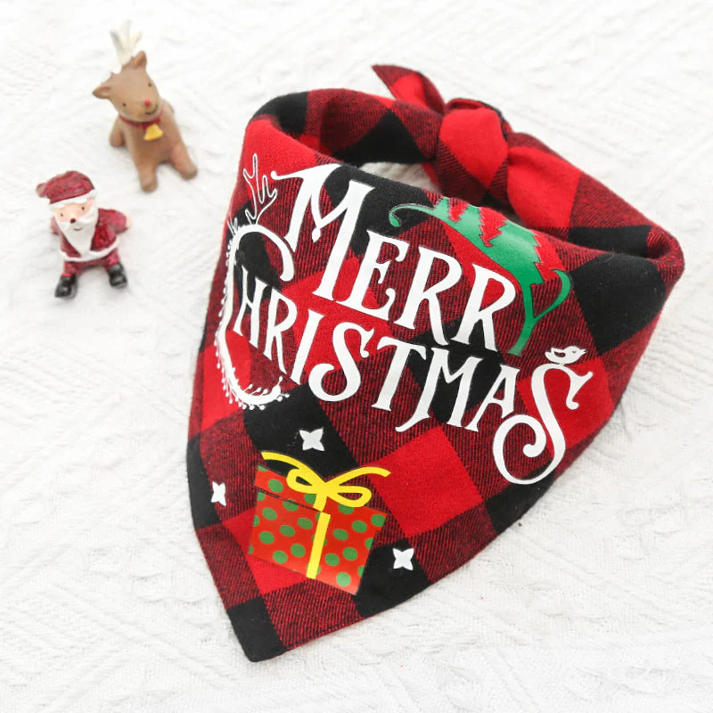 Christmas Plaid Pet Bandana - Snowman Design Dog Scarf - Image 6