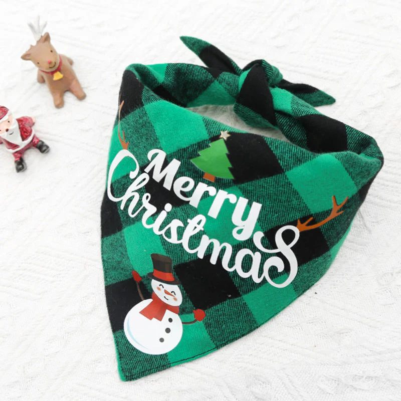 Christmas Plaid Pet Bandana - Snowman Design Dog Scarf - Image 7