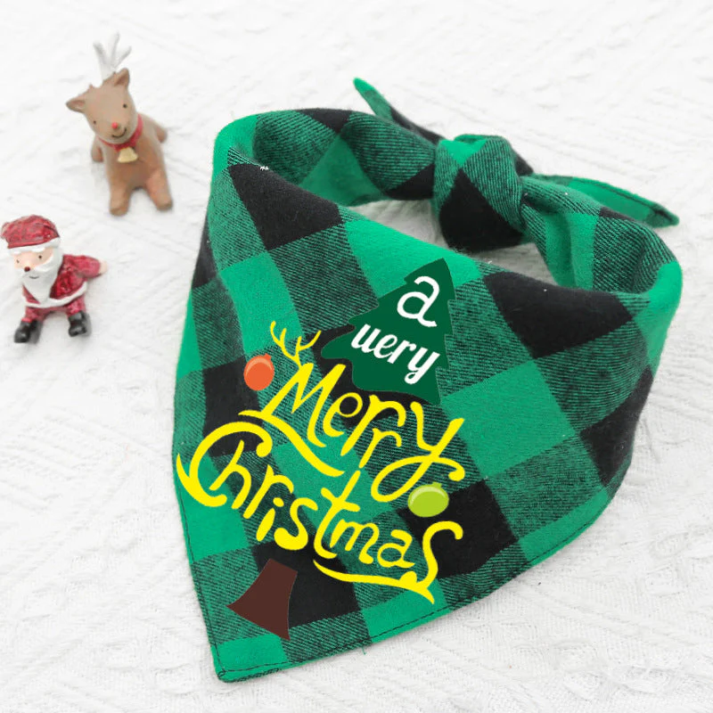 Christmas Plaid Pet Bandana - Snowman Design Dog Scarf - Image 8