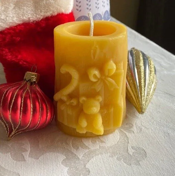 Christmas Present Beeswax Pillar Candle - Image 2