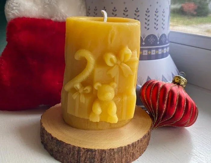 Christmas Present Beeswax Pillar Candle - Image 3
