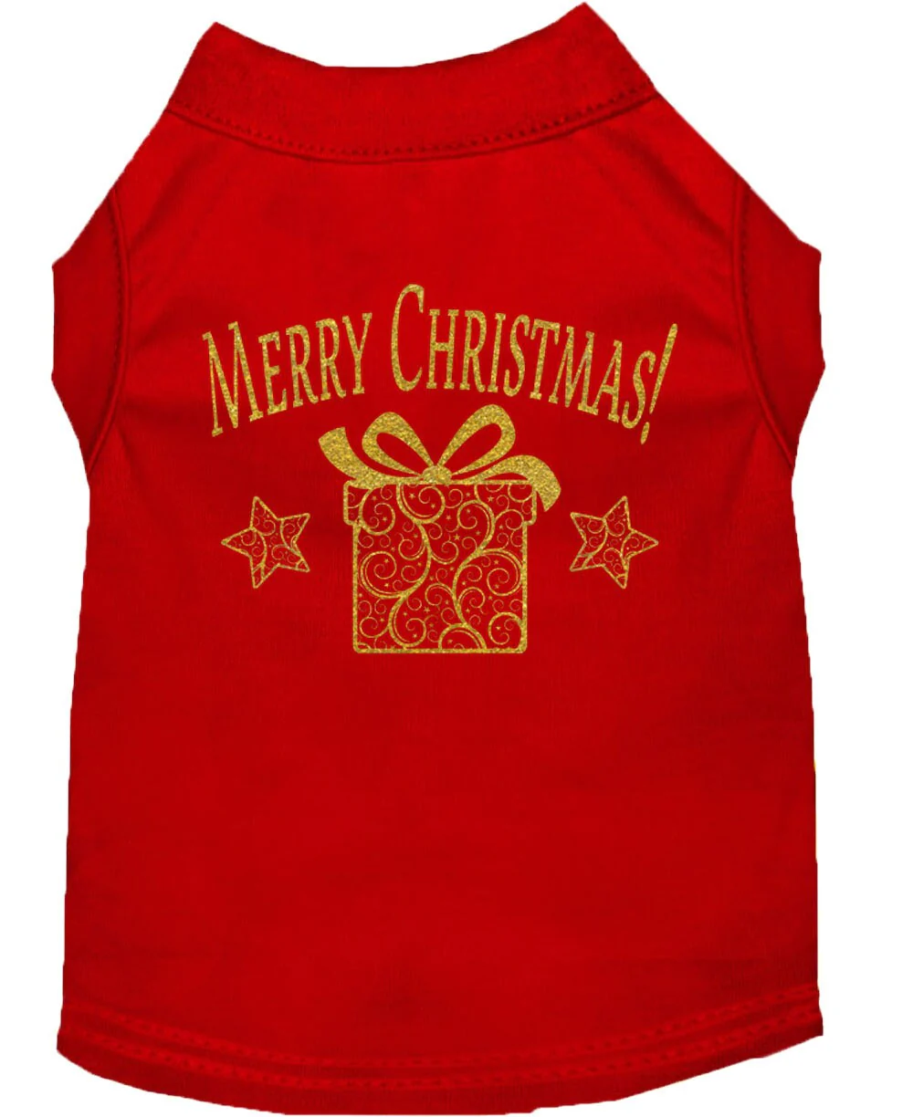 Christmas Screenprinted Dog Shirt, "Golden Christmas Present" - Image 4