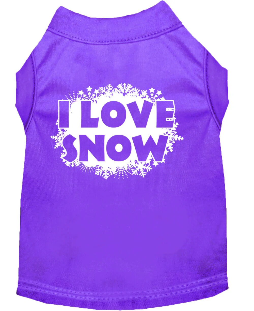 Christmas Screenprinted Dog Shirt, "I Love Snow" - Image 4